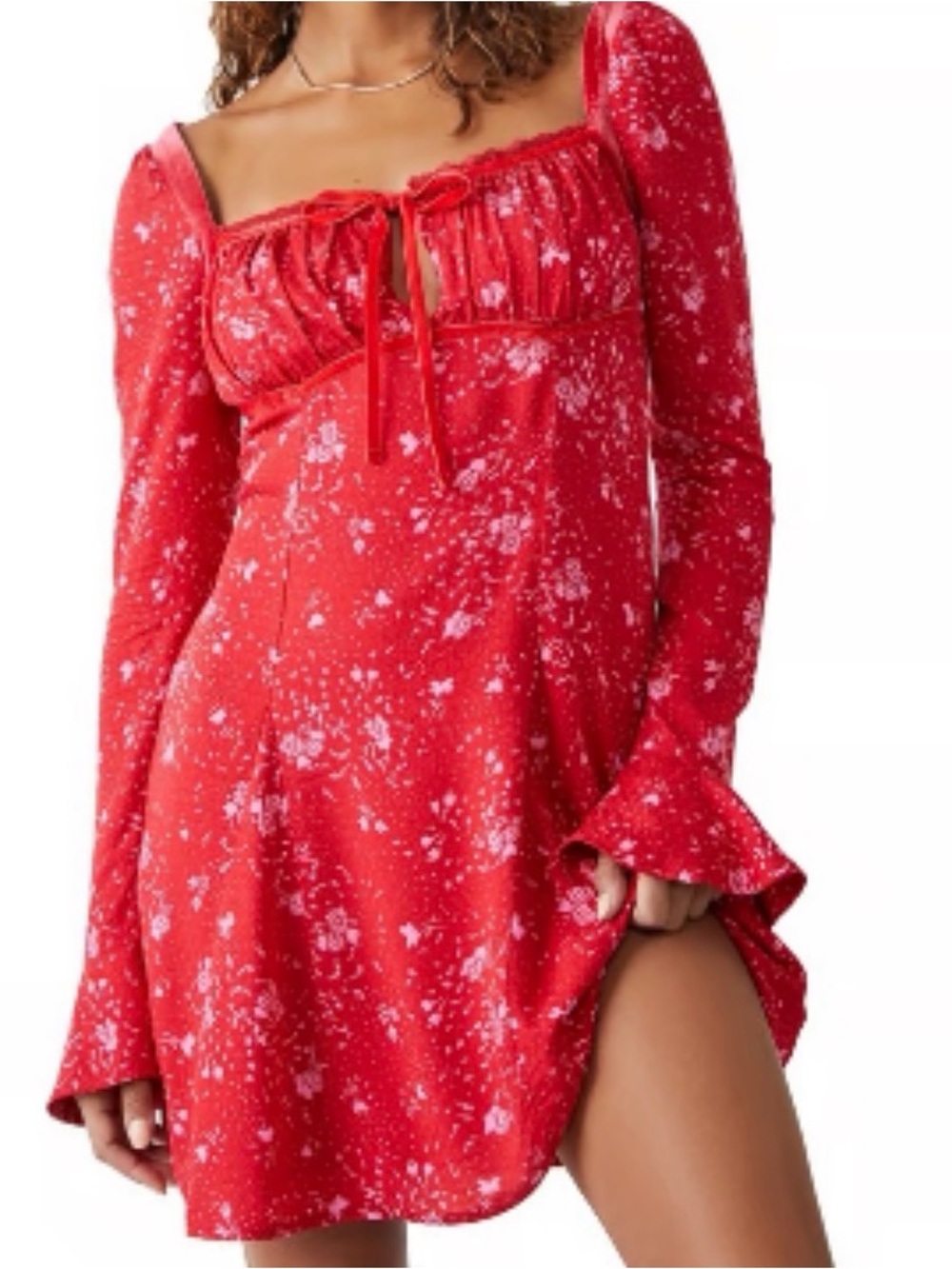 Free People Tess Floral Velvet Trim Mini Dress size M